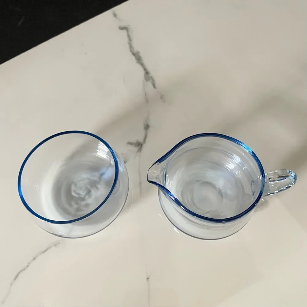 Vintage Blue Glass Sugar & Creamer SET